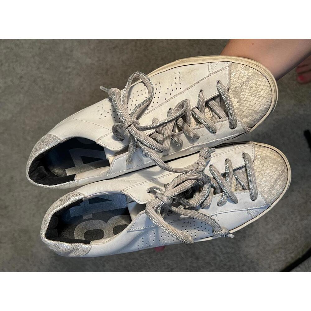 P448 Jack Molly Sneaker White Snake Print Perforated Low Top Lace Up 39 8 8.5 - Picture 7 of 9